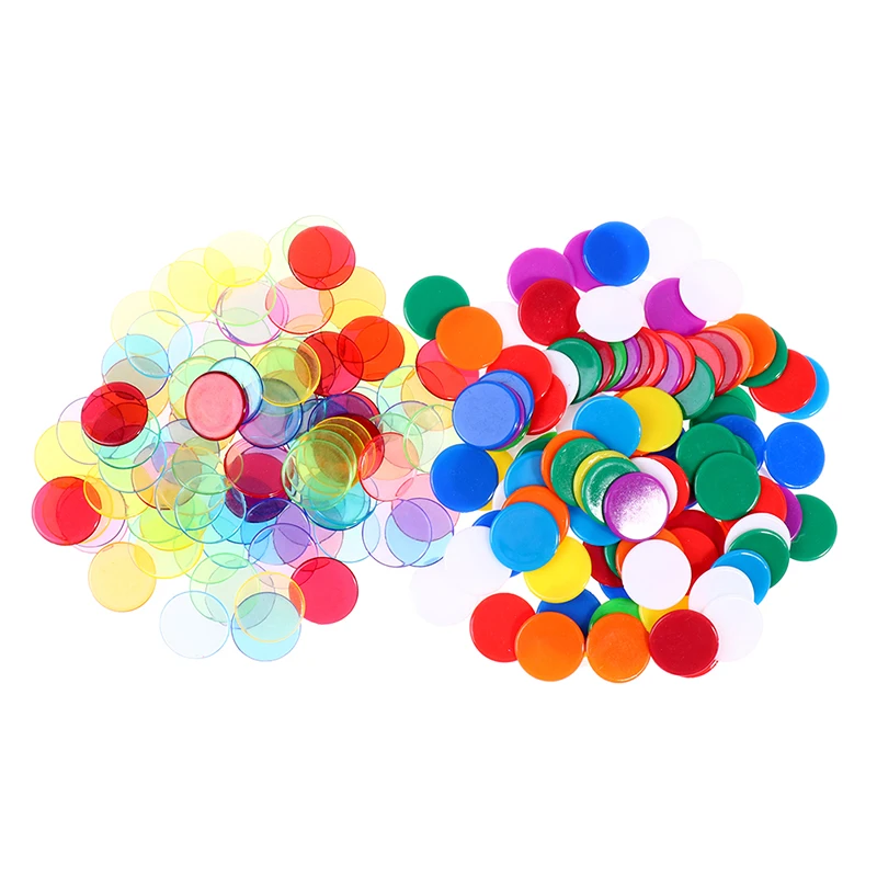 100Pc Multicolor Chips Bingo Supplies Plastic Counters For Maths Poker Game Token Clips Transparent Colorful Counting Chips 19mm