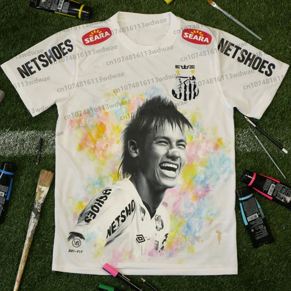 

T-shirt For Men Brazil Style Football Jersey Neymar 10 Number SSC Home Shirt Street Graffiti Style Jersey Outdoor Sports Jersey