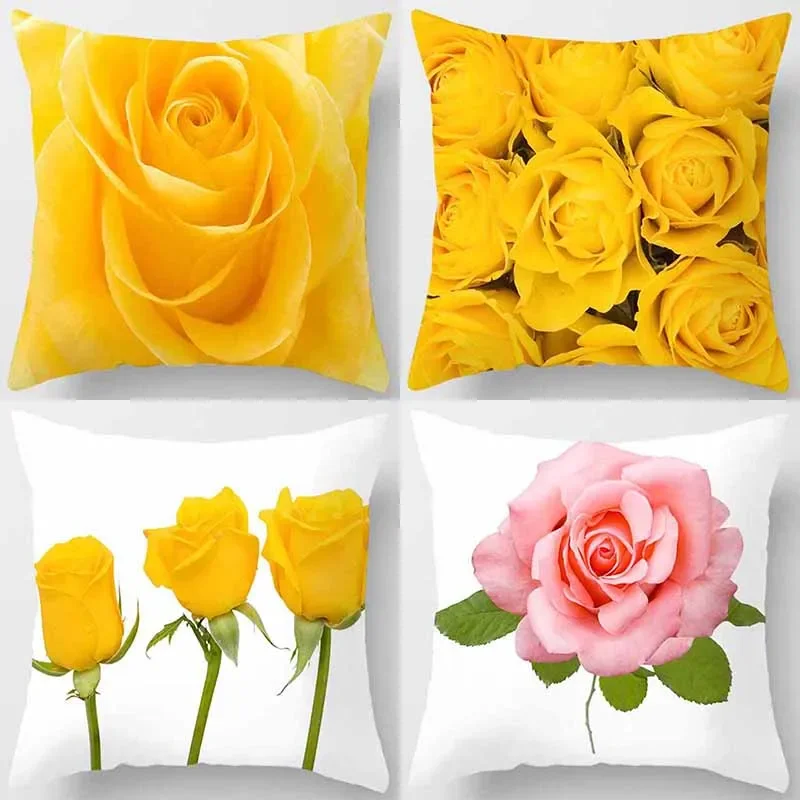 45x45cm Rose Series Pillowcase Yellow pink flowers  Sofa Office Seat cushion cover Room aesthetic home decoration