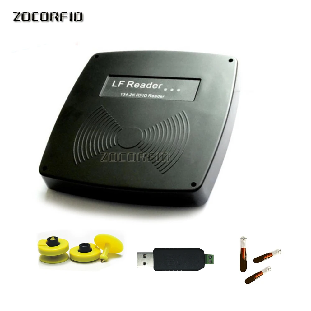 Lettore di microchip per etichette per animali USB RS-485 FDX-B Scanner per etichette per animali ISO11785/84 + 1 tag per orecchie di coniglio