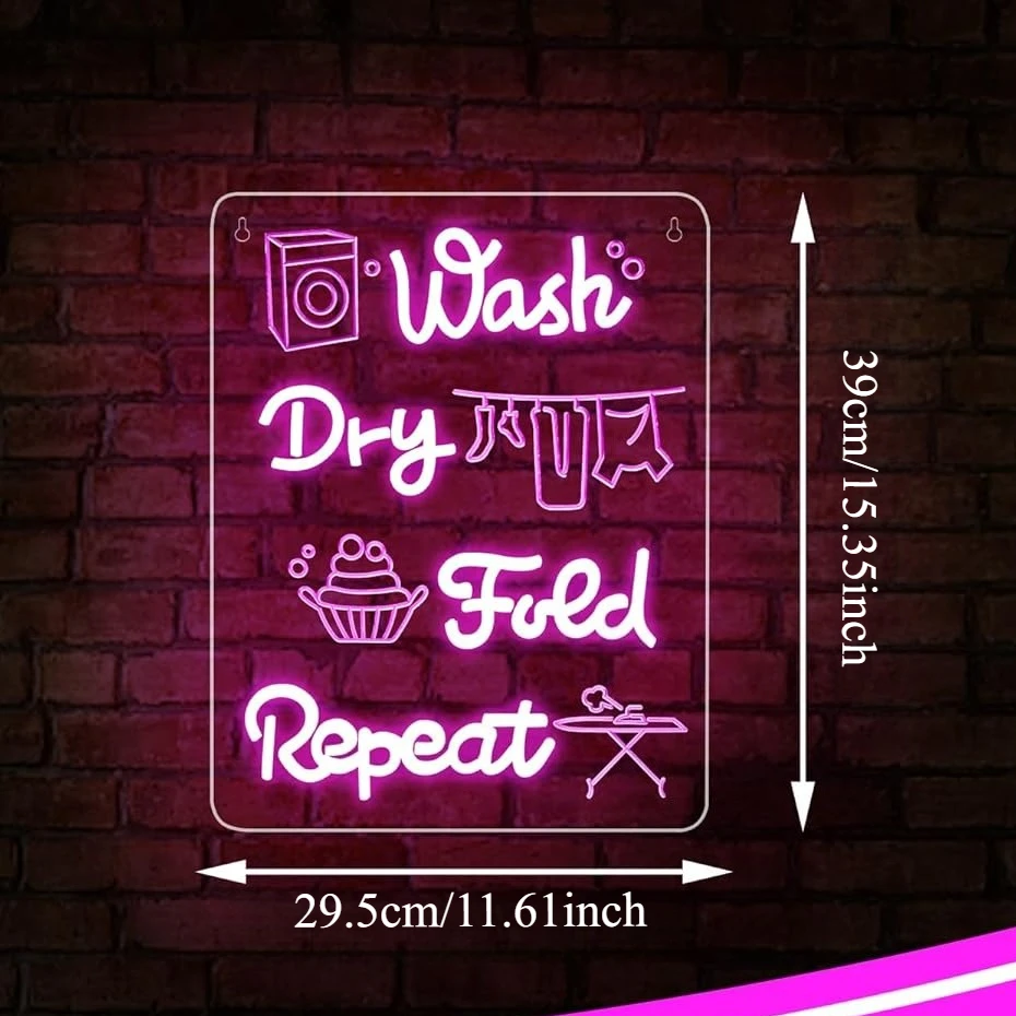Wash and Dry Neon Sign Acrylic Neon Sgin LED Light Dimmable for Bath Laundry Room Bedroom Hot Spring Sauna Business Wall Decor