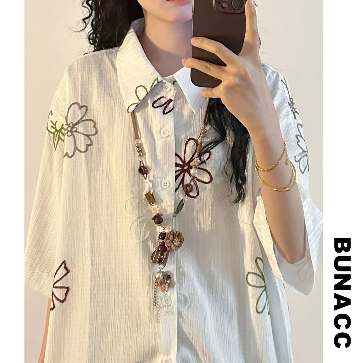 

Casual Loose Short Sleeve Shirt Men's Fashion Summer Texture BUNACC2026 Embroidered Floral Print Classic Hong Kong Style