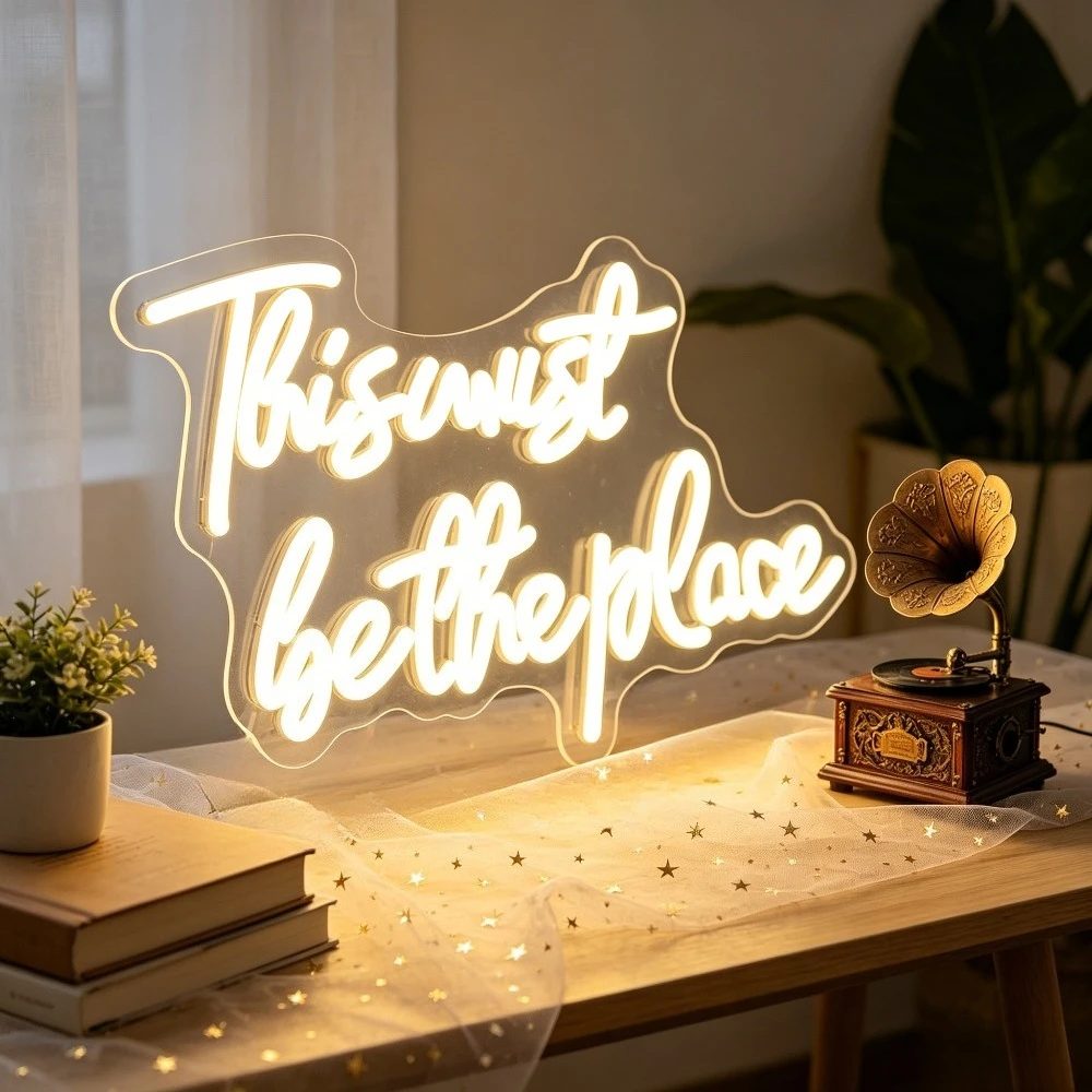 This Must Be The Place Neon Sign LED Night Light USB Aesthetic Room Decor Lamp for Living Room Bedroom Desktop Decoration Gifts