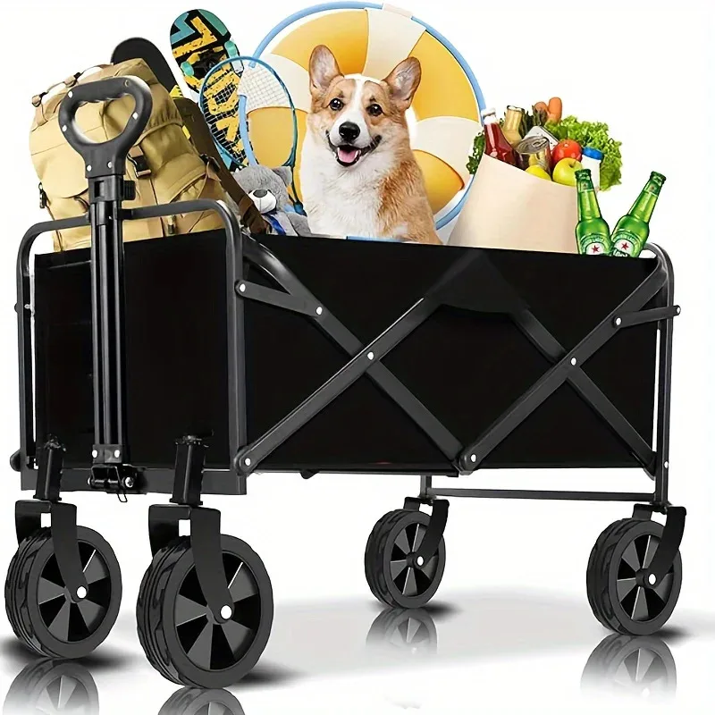 

Collapsible Foldable Wagon, Beach Cart Large Capacity, Heavy Duty Folding Wagon Portable, Collapsible Wagon for Sports, Shopping
