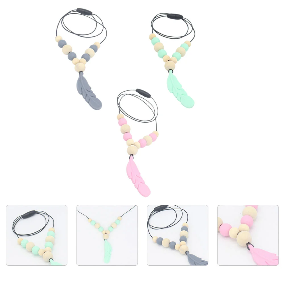 

6 Pcs Teether Baby Chewing Toy Toys for Babies Molar Necklace Wooden Teething Chain Soothing Pendant