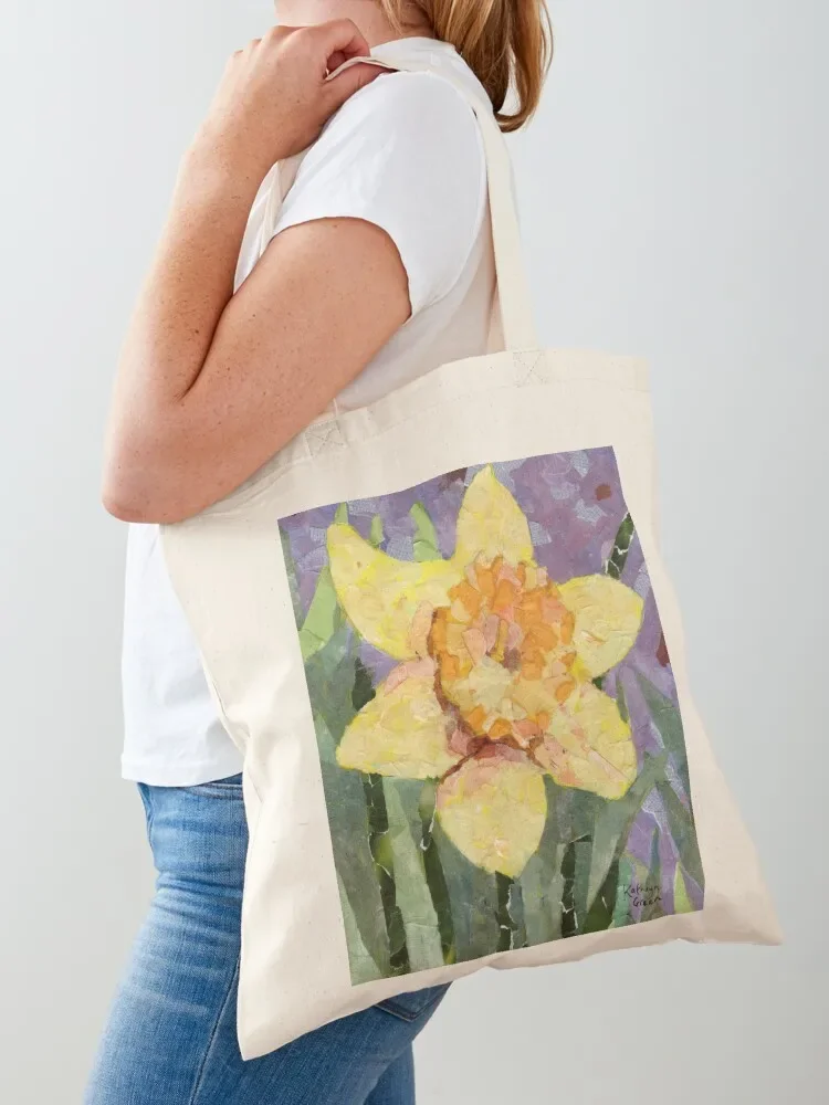 Yellow spring Daffodil in collage Tote Bag canvas tote bags reusable grocery bags Women's bags woman 2025