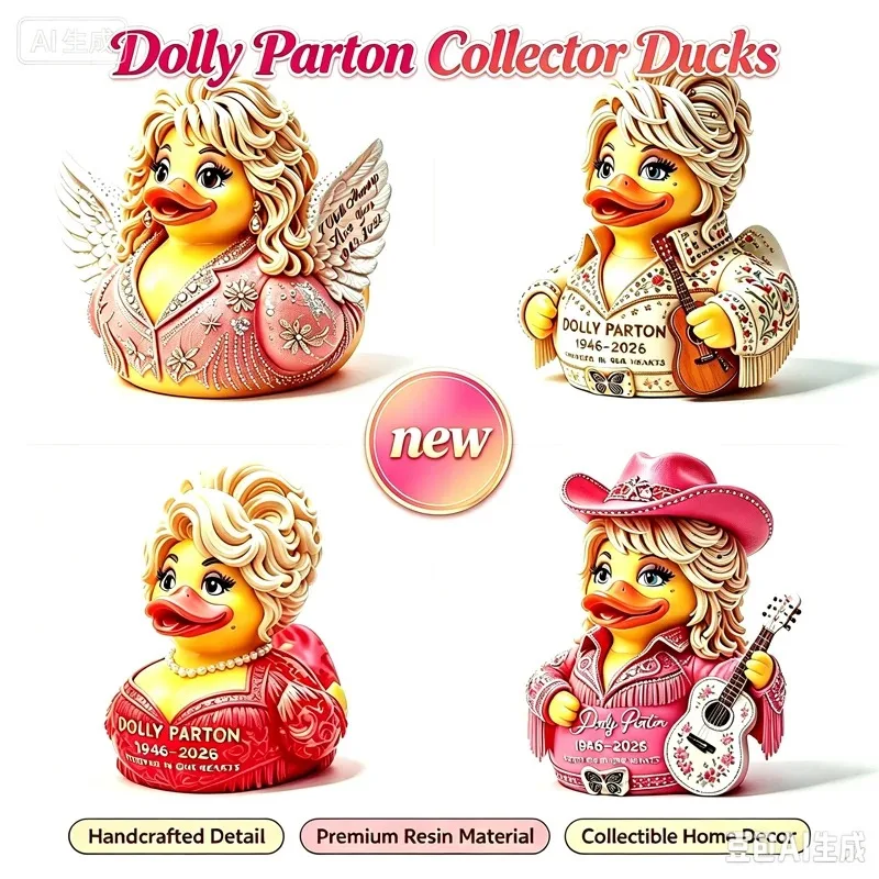 1PCS Original Authentic Dolly Parton Collectible Resin Duck Figurine Car Dashboard Desk Ornament Novelty Home Office Party Decor