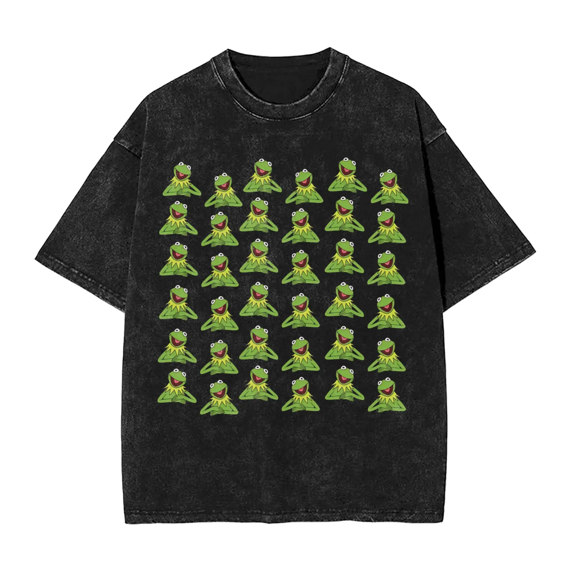 Kermits the Frog Washed T Shirt Streetwear Hip Hop Vintage T-Shirt  Tee Shirt for Men Women Short Sleeve Harajuku