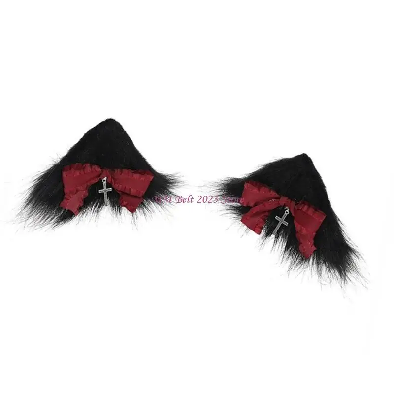 49me 애니메이션 바렛 년대 소녀 플러시 고양이 귀 머리 클립 음악 축제 의상 액세서리