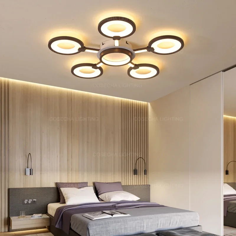 Приглушаемая кольцевая потолочная лампа для спальни, гостиной, детской комнаты, черные акриловые лампы 47 92 118 Вт