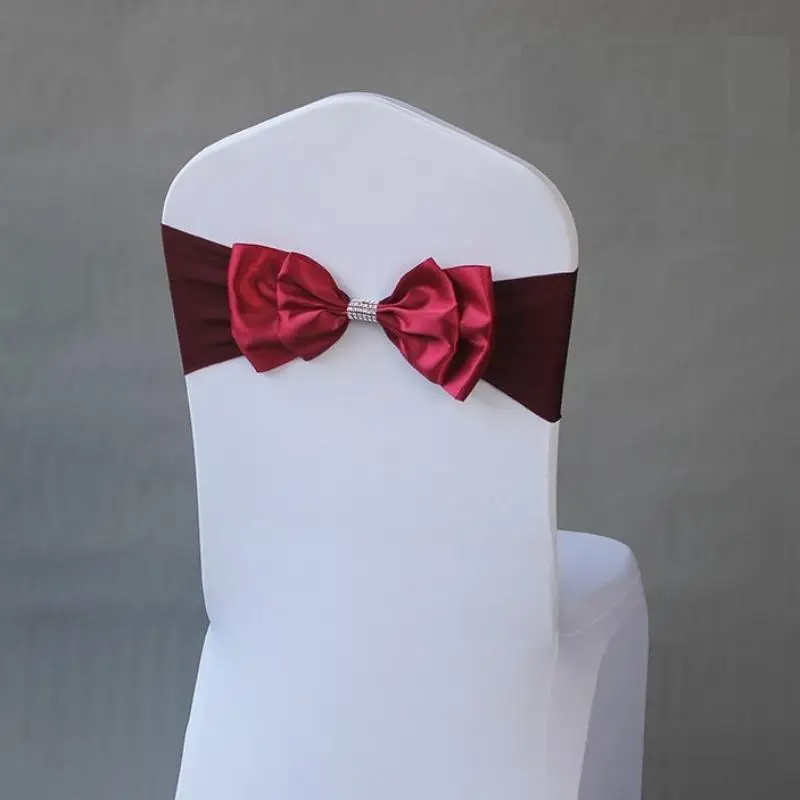 50 Pieces Wedding Decoration Birthday Party Chair Sash Bow Tie Spandex Band Ready Made For Banquet Hotel Luxury Satin Chair Sash