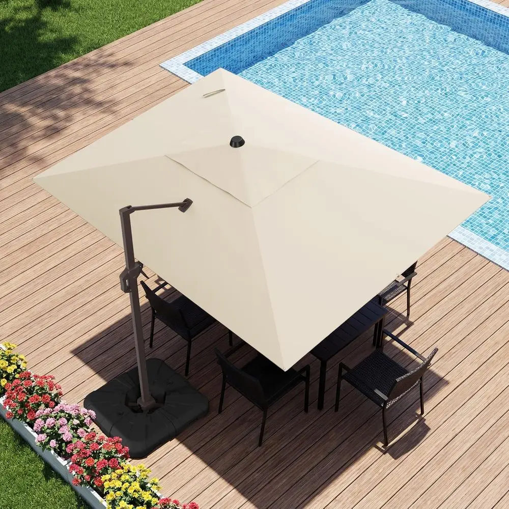 

Large 9x12 Cantilever Patio Umbrella with 360° Rotation, Heavy Duty Beige Shade for Outdoor, Deck, Poolside, and Courtyard