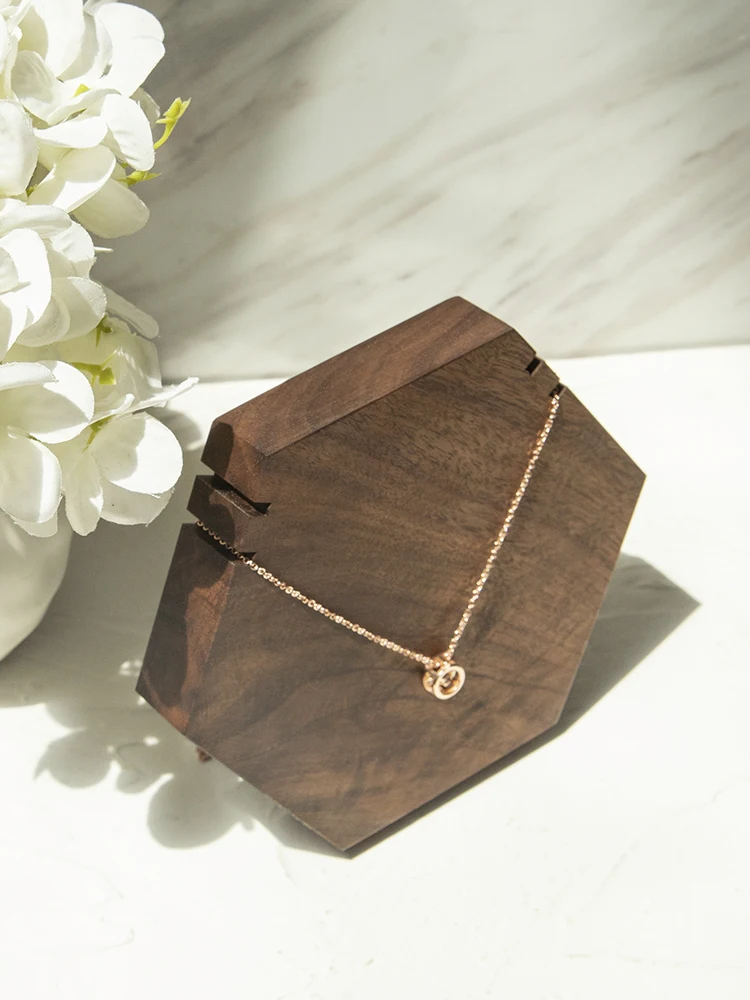 Jewelry Display Shelving Hexagonal Walnut Necklace Display Props, Home Desktop Decor, Women Gift, 1Pc