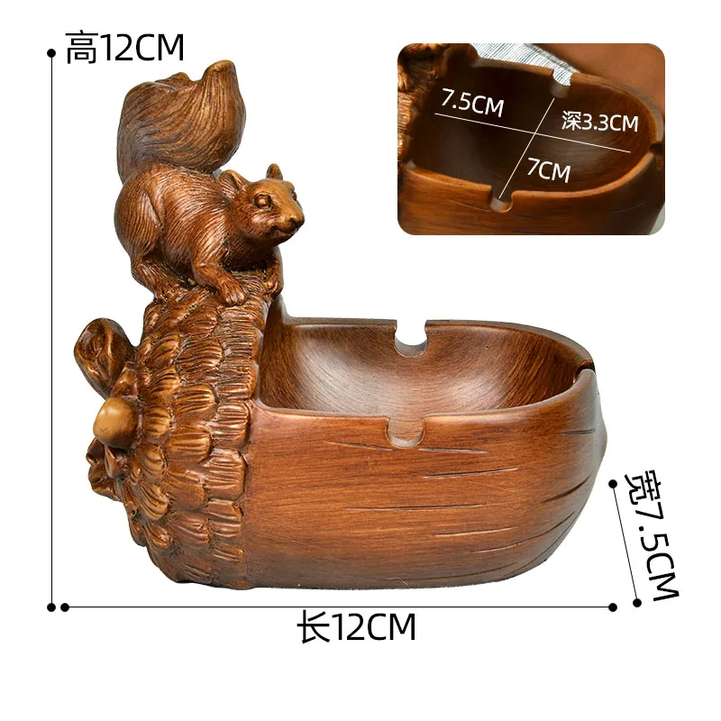 European Resin Squirrel Ashtray Storage Box Household Fun Cartoon Animal Car Large Capacity Windproof Home Decoration