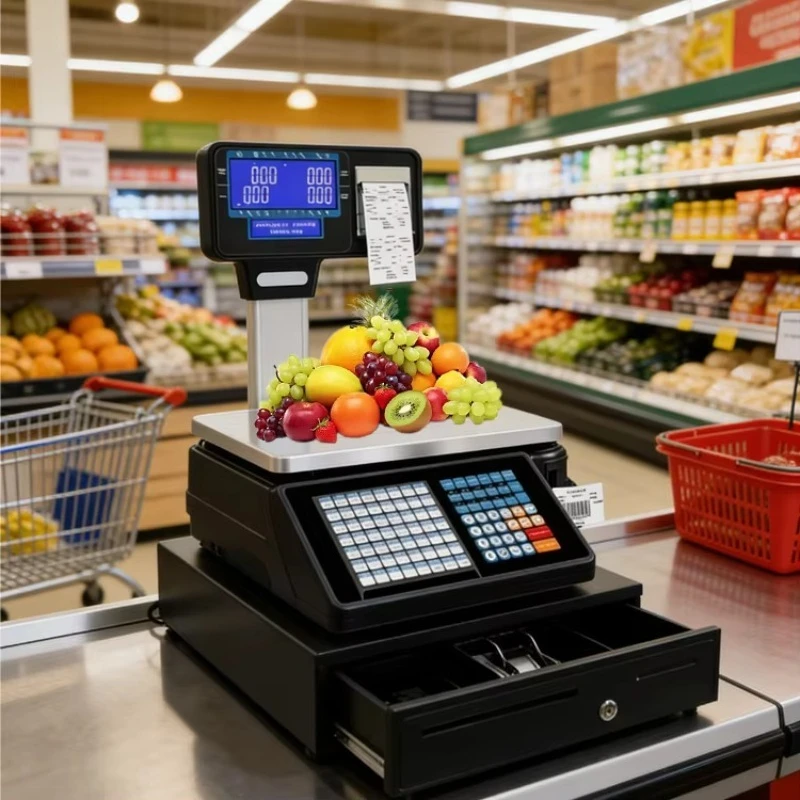 Commercial Touch POS Weighing Scale Bakery Product Barcode Coding Automatic Labeling Integrated Billing Cashier Machine