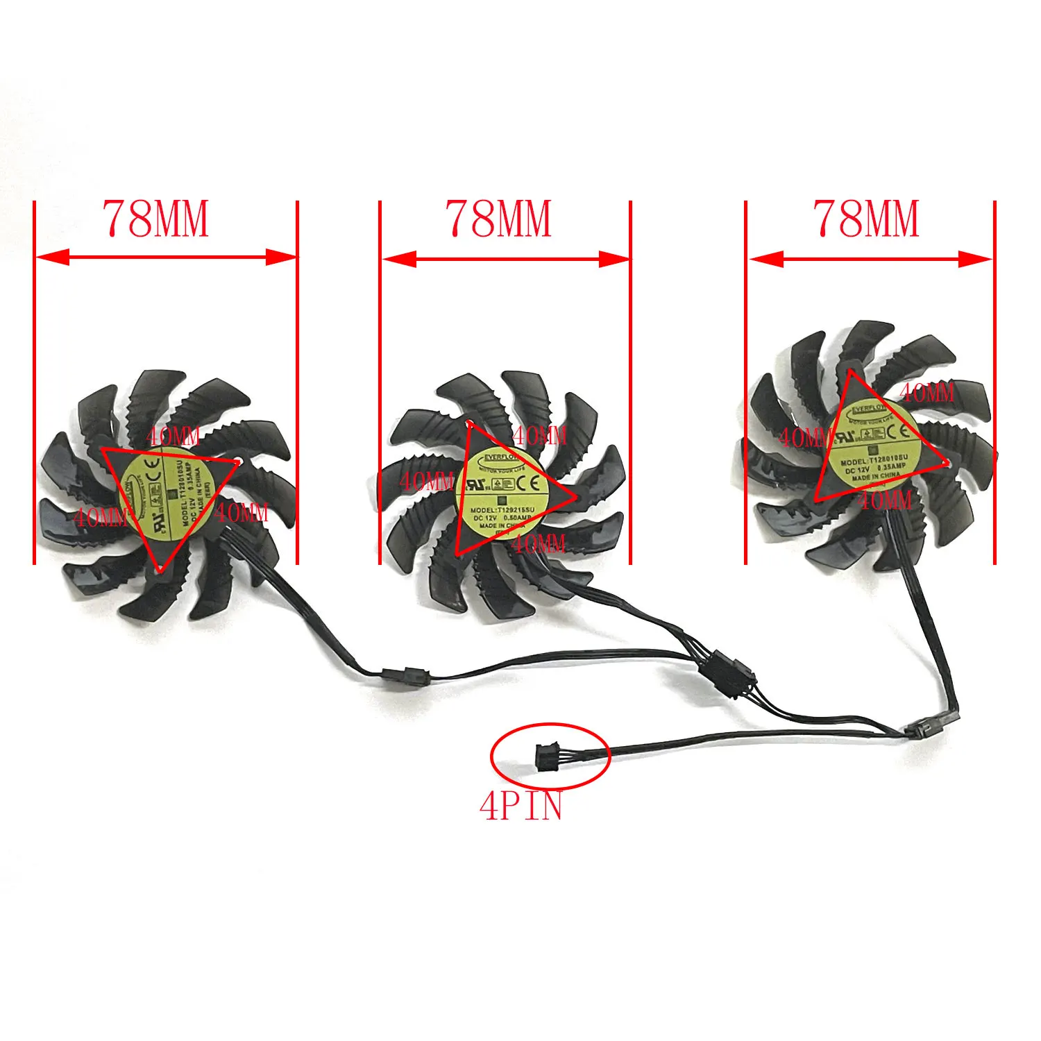 

For GIGABYTE GeForce RTX 3060 Ti RX 6600 6700 XT GAMING graphics card cooling 78MM 4PIN T128010SU GA81S2U PLD08010S12HH