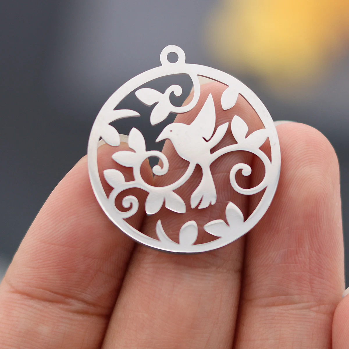 3PCS Exquisite Filigree Flying Bird Leaf Round Hollow Charms Necklace Earrings Jewelry Making Stainless Steel Pendant diy Metal