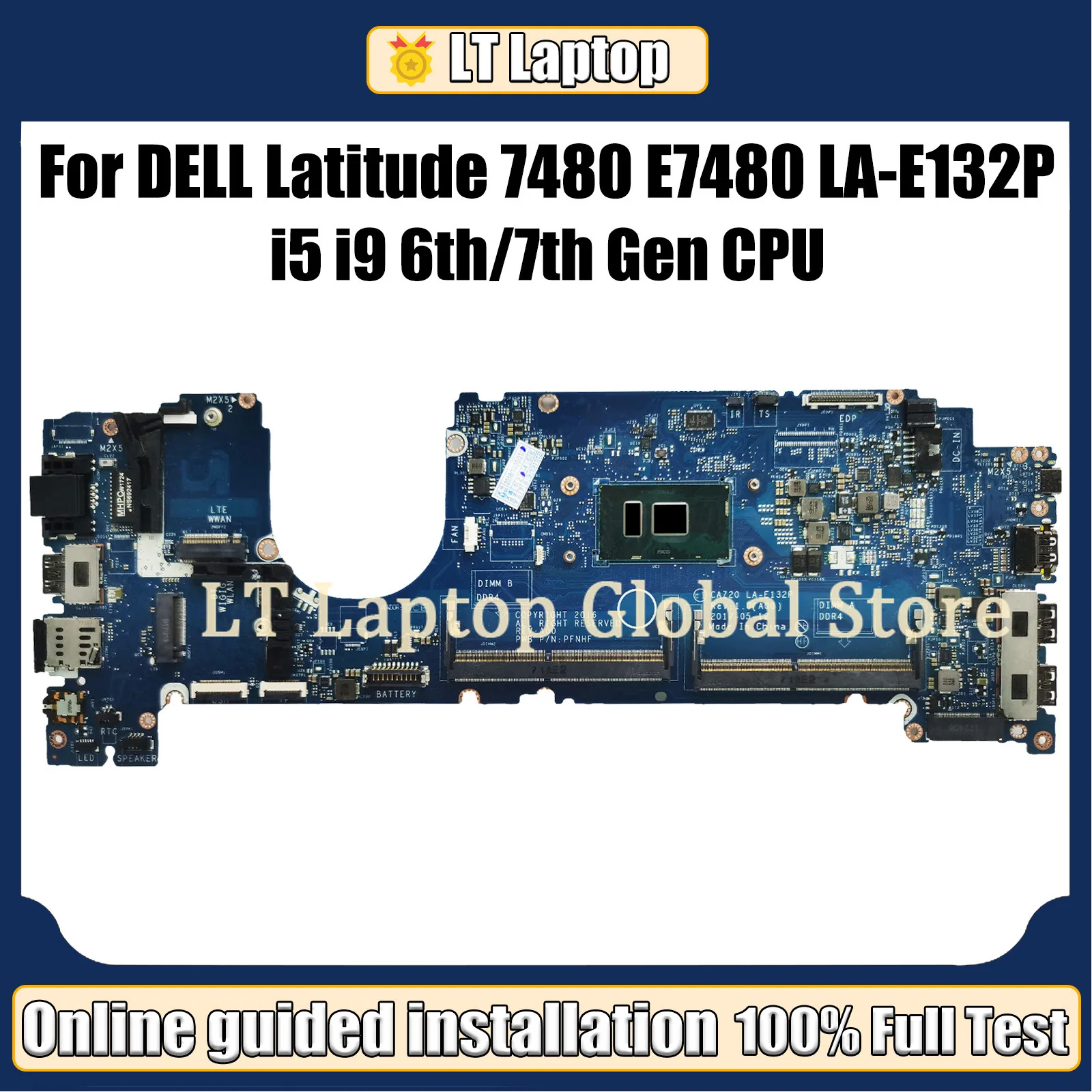 For DELL Trusted Laptop Motherboard LA-E132P Mainboard Latitude E7480 LA-E132P 0MJG06 0R0YRF 0MWGPY CPU i3 i5 i7 100% Tested