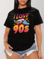 2024I Love 90 Printed Top T-shirt Summer Spring Women's Short sleeved Casual Top
