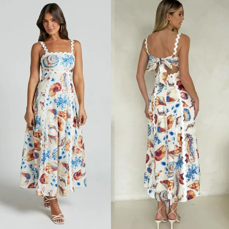 

Sexy Dress for Women Europe and America Spring and Summer New Printing Suspenders Montage Leisure Loose and Comfortable