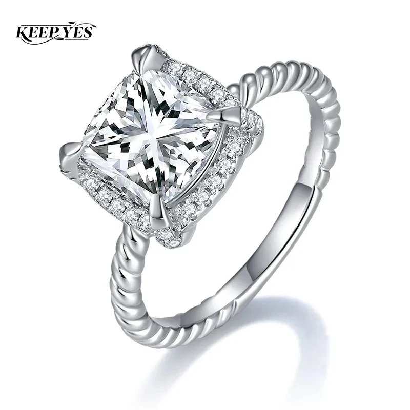 KEEP YES 2.5ct 8*8MM Real Cushion Cut Full Moissanite Wedding Ring for Women 925 Sterling Silver Engagement Band Fine Jewelry