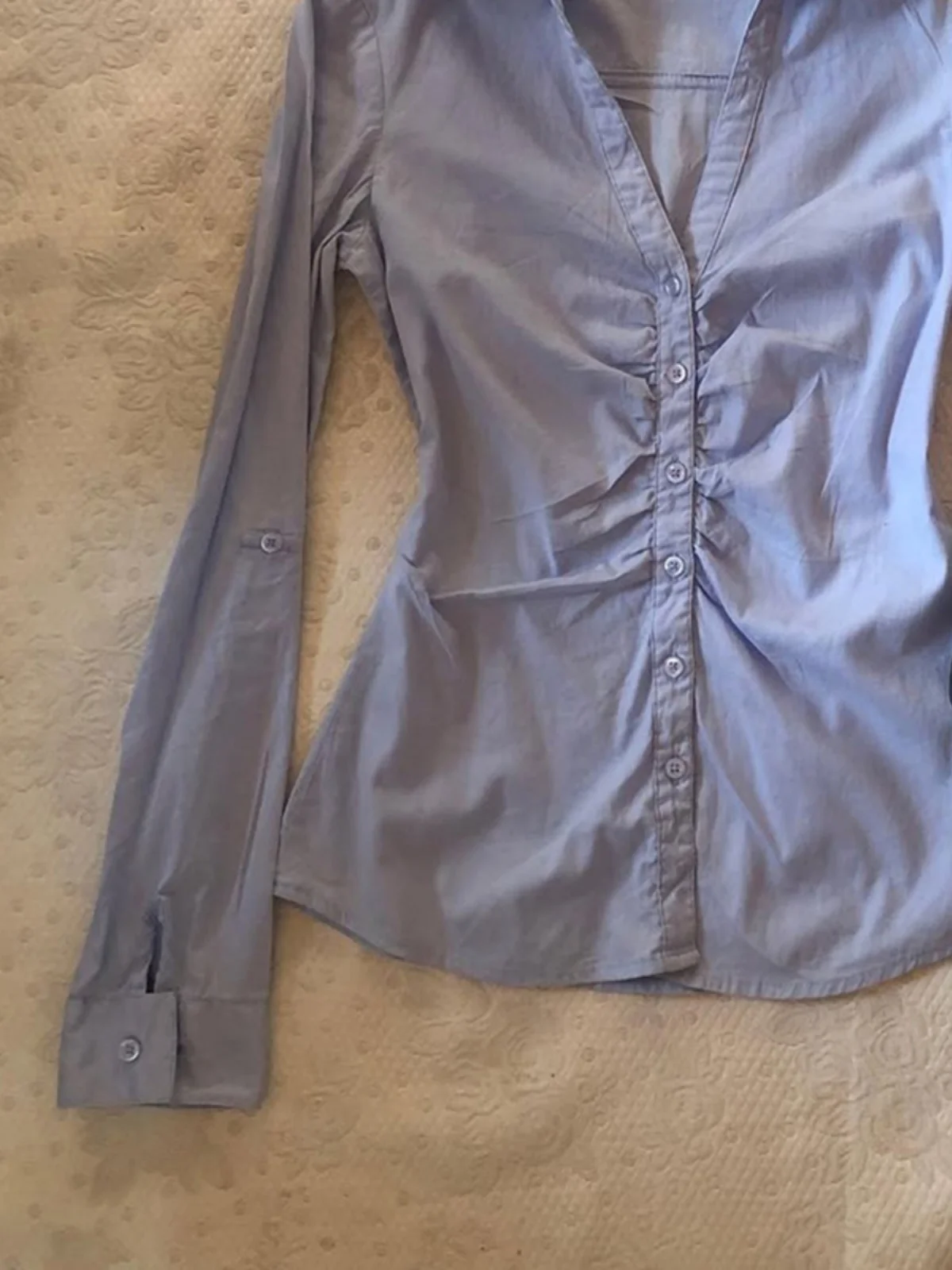 Top da donna lungo vintage blu Sve irt originale retrò Sle Slim Fit V Ne misto cotone traspirante e confortevole