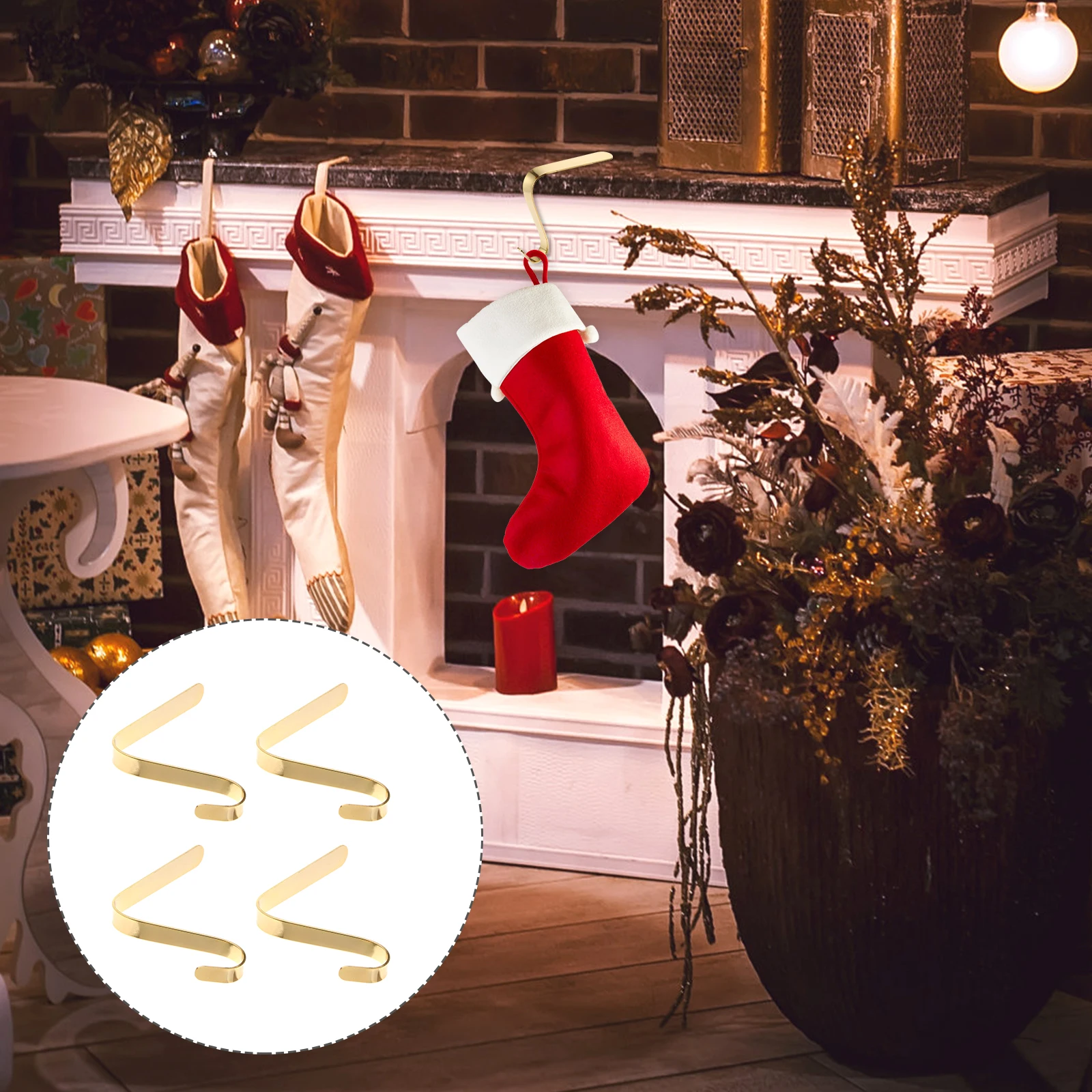 

4 Pcs Christmas Hook Vintage Stockings Fireplace Hangers Hooks for Non-slip Mantle Zinc Alloy Mantel