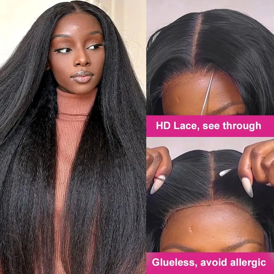 13x6 HD Lace Wigs Kinky Straight Hair Ultra Fitted HD Lace Front Wigs Invisible Lace Melt Skins Pre Plucked Yaki Human Hair Wigs