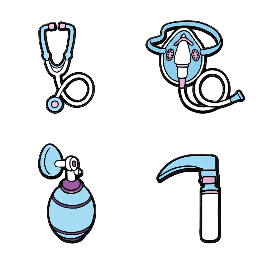 Creative Medical Cartoon Brooch Lapel Pin Stethoscope Breath Mask Medical Devices Laryngoscopes Doctor Metal Badges Jewelry Gift view 4
