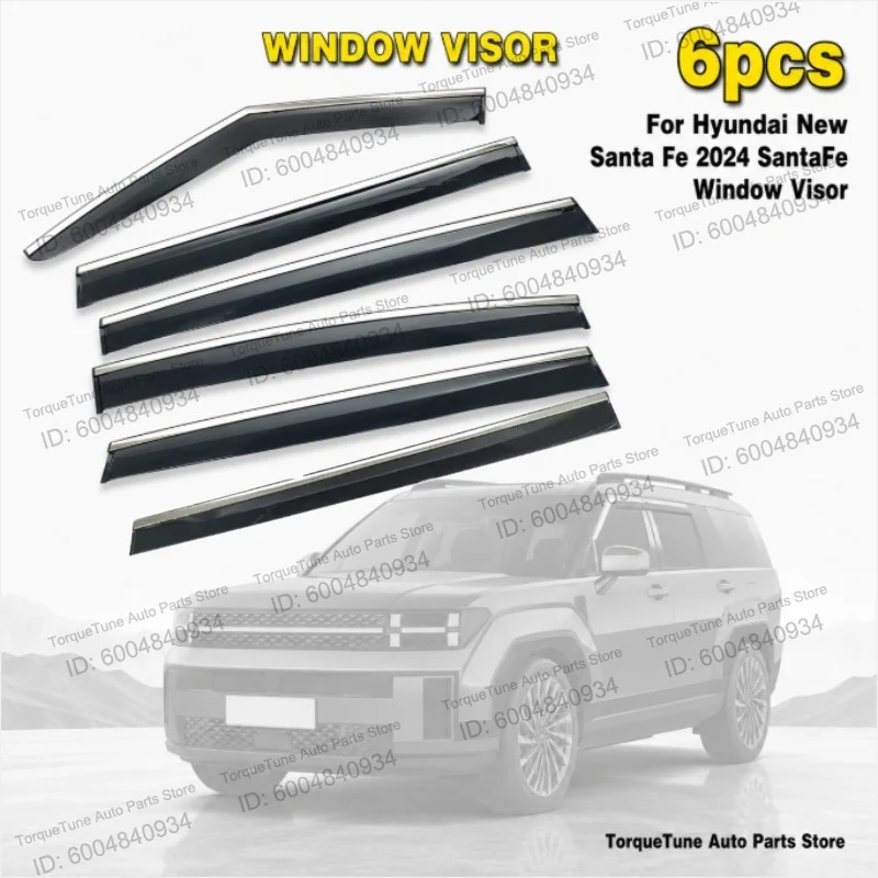 For Hyundai New Santa Fe 2024 6-Pack Side Door Rain Visors, Custom Fit Window Wind Deflectors, Weather Resistant Easy Mount Car