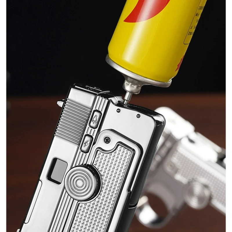 ولاعة لهب مزدوجة، ولاعة كهربائية متعددة الوظائف قابلة للطي على شكل مسدس لهب أزرق شاشة ديجيتال، هدية عيد الميلاد 2026