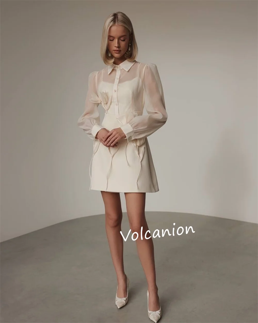 Короткие платья трапециевидной формы с высоким воротником и аппликацией на пуговицах по индивидуальному заказу, элегантная мода для торжественных вечеринок