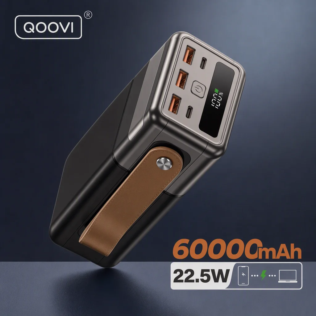 QOOVI 60000mAh Power Bank Fast Charging 22.5W PD QC 3.0 Charger Large Battery