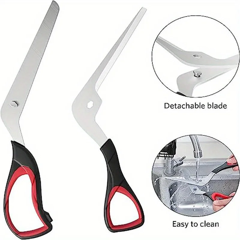 Multifunctional Pizza Scissors Stainless Steel Blade Detachable Cutting Tools Ergonomic Grip Black&Red for Restaurant Kitchen
