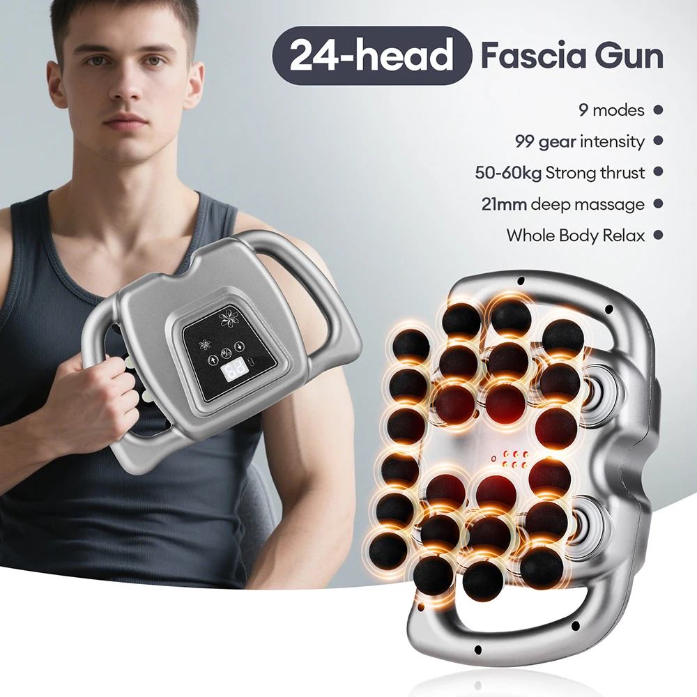 

99 Gears Strength 24-Head Fascia Gun High-Frequency Vibration Body Massage Gun Back and Waist Massager Neck Shoulder masajeador