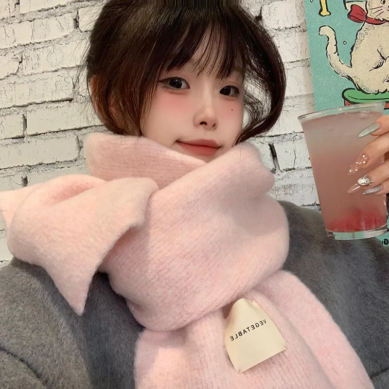 

Thickened Warm Pink Wool-Blend Knit Scarf - Korean-Style Winter Wrap, Luxe Ambience & Premium Texture