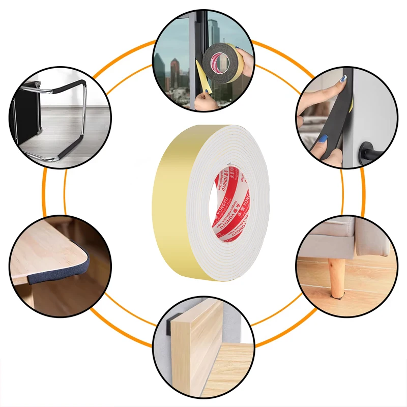 Thickened EVA Sponge Tape Single-Sided Black Strong Foam Tape Foam Seal Dustproof Anti-Collision Soundproof Cushioning Door