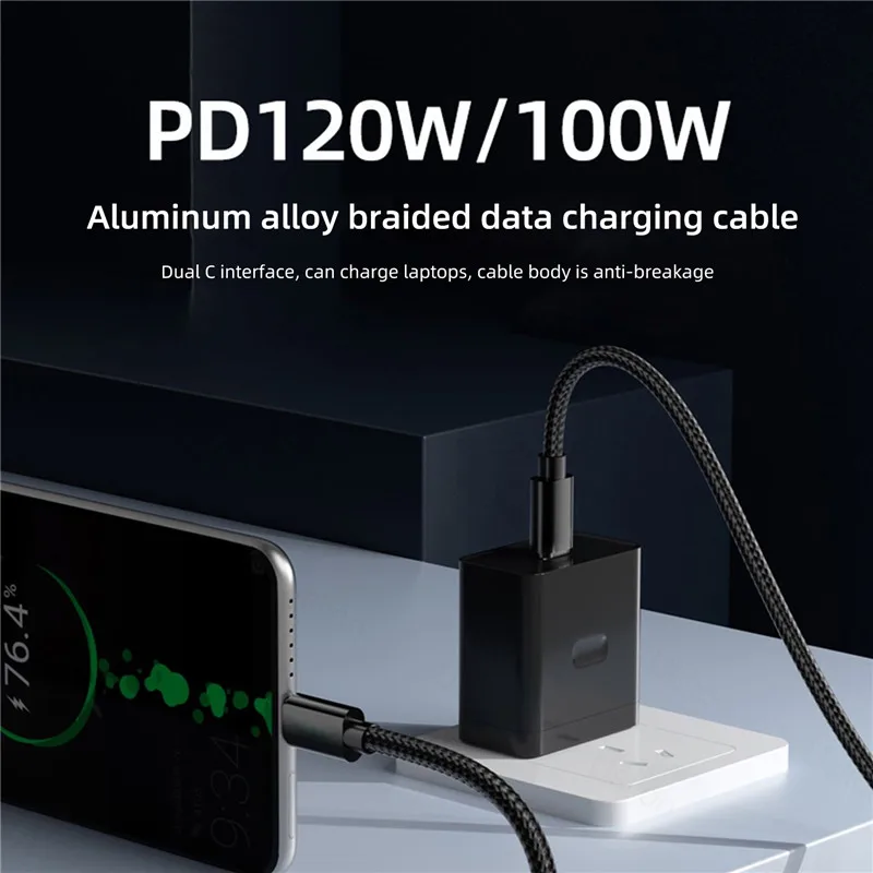 Universal 120W 10A Fast Charger PD Dual USB C To Type C Quick Charging Cable High-speed Data Transfer Wire Cord For Samsung Mi