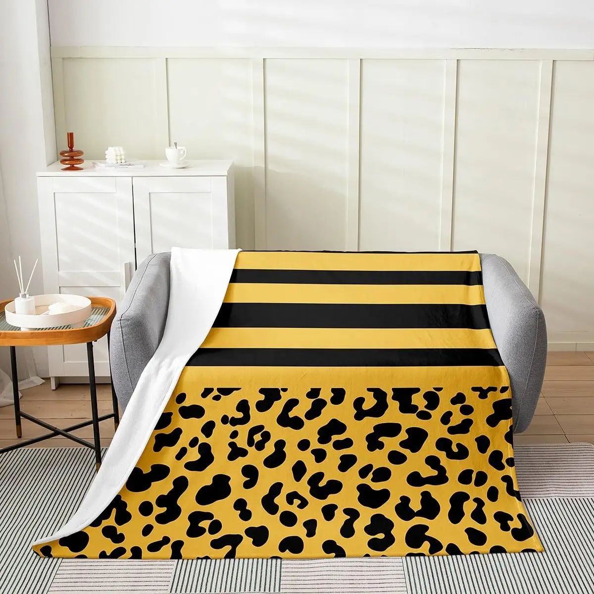 

Leopard Print Throw Blanket Wildlife Cheetah Animal Skin Pattern Bed Blanket for Bed Couch Yellow Black Stripes Geometric Bed