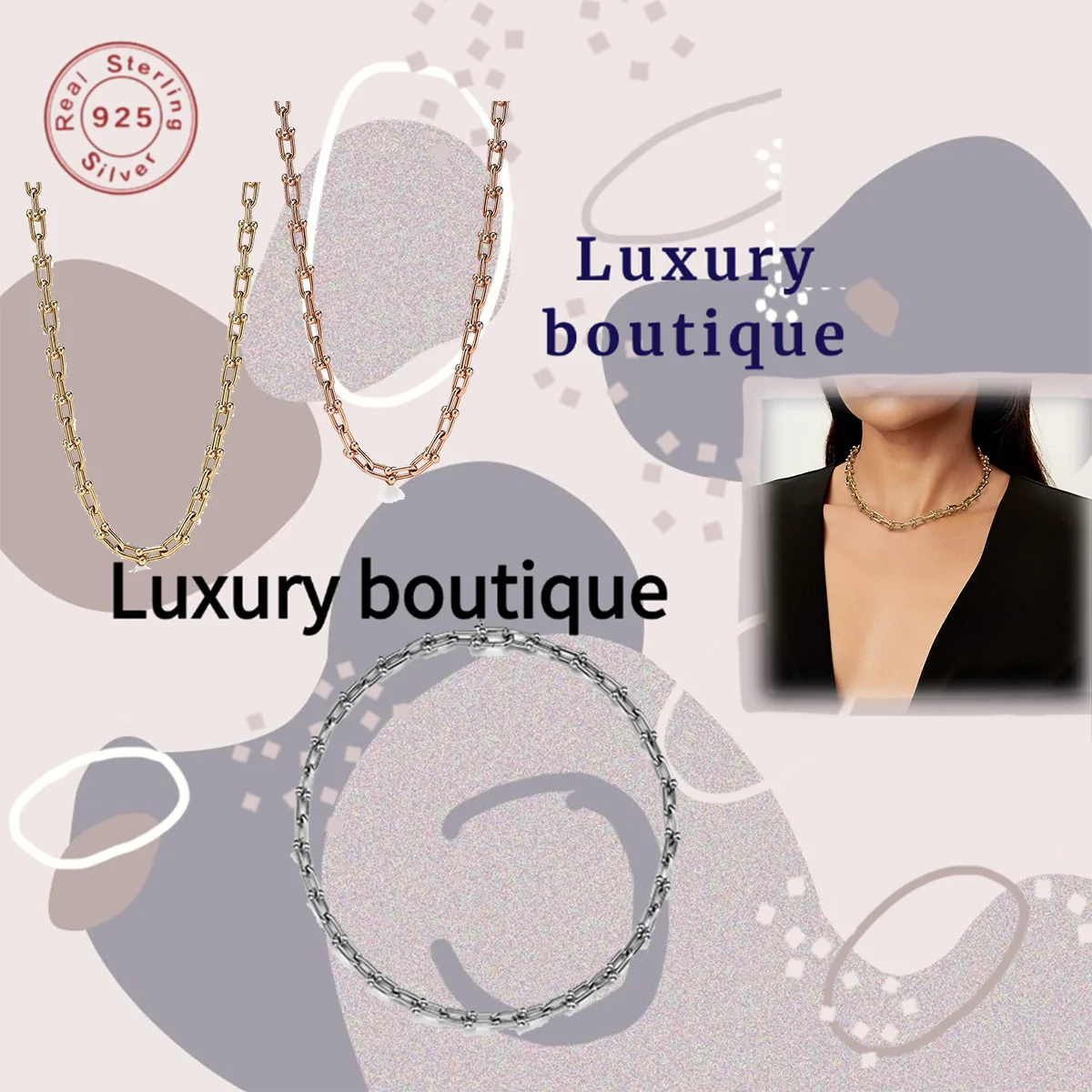 

Pure silver S925 necklace U-shaped design, medium size luxury women's limited edition gift for couple's day