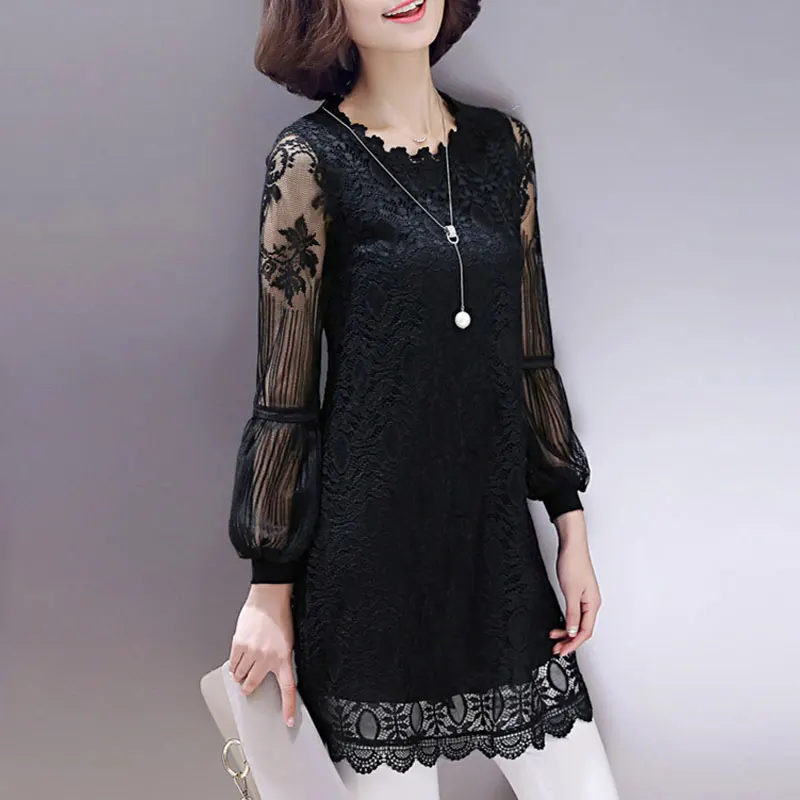 

Elegant Lace Hollow Out Spliced Shirt Commute Straight 2023 Spring Autumn Long Sleeve Women's Clothing Round Neck Floral Blouse