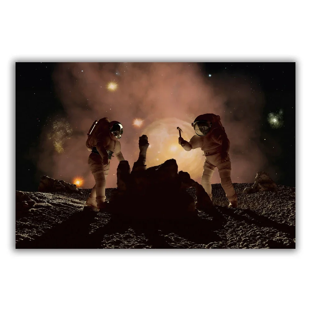 HT110 Spectacular Universe Earth And Moon Space Station Astronaut Silk Fabric Poster Art Decor Indoor Painting Gift