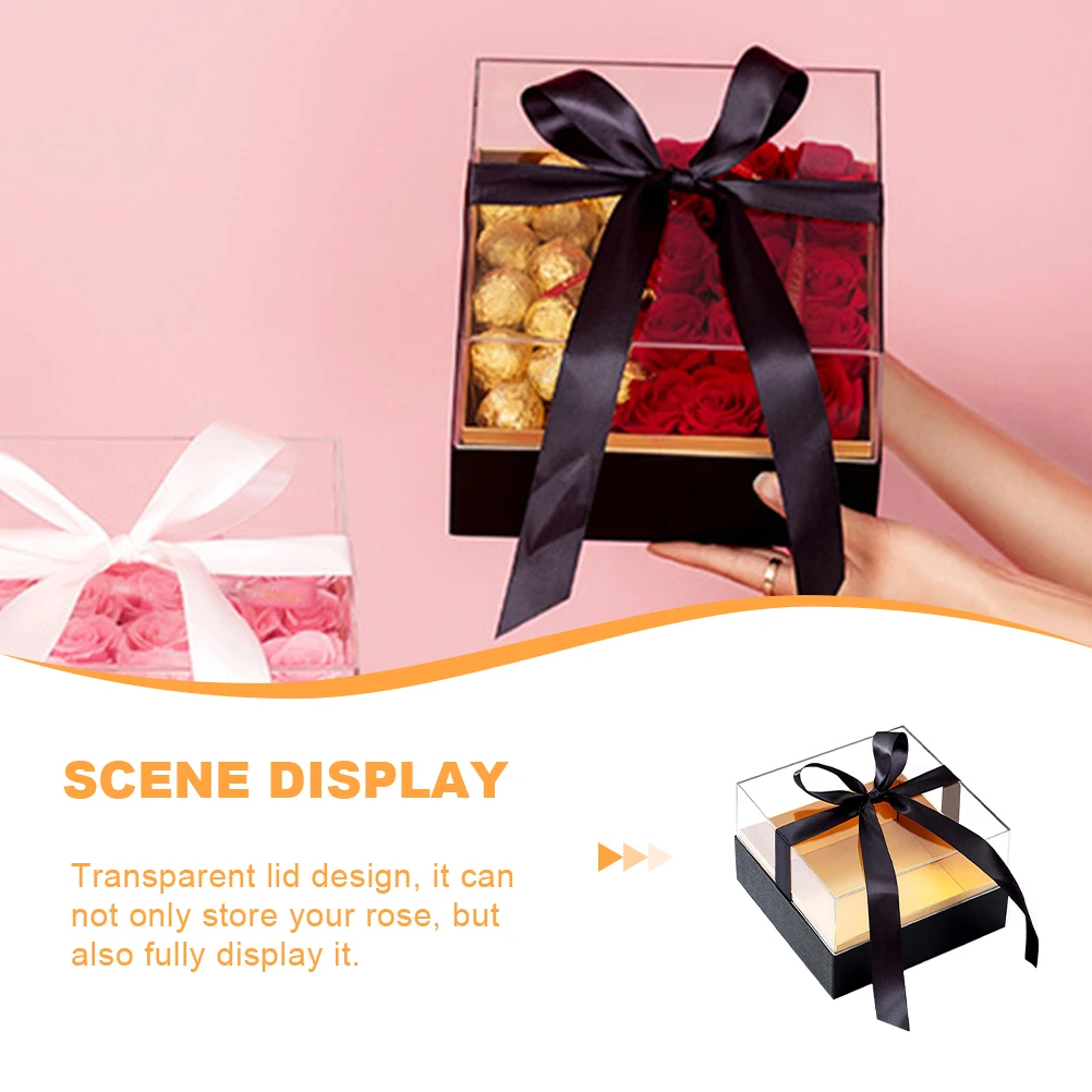 

Square Flower Wrapping Box Floral Packing Transparent Lid Preserved Rose Storage Durable Acrylic Fabric Paper Valentine'S Day