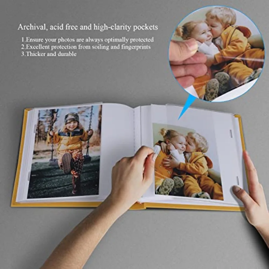 Photo Album Hold 60 Photos with Memo Vertical Slip-in Pockets Photo Book, Linen Cover Picture Photo Albums with Writing Space f