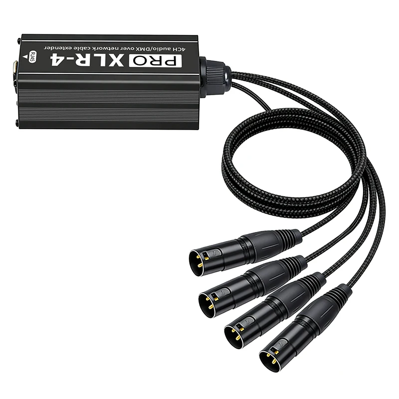 4 Channel 3Pin XLR Male to Female Receiver via RJ45 Cat5e/6 Network Cord, Multi Network for DMX & XLR Audio Signals