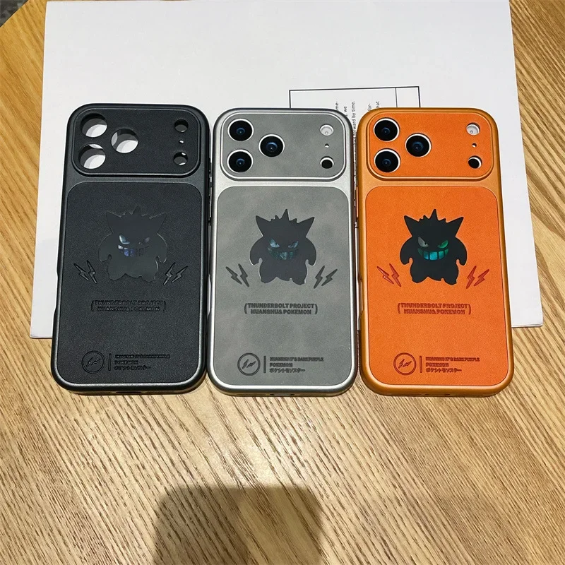Lustige Cartoon-Geist-Gengar-Laser-Leder-Textur-Handyhülle für iPhone 17, Air 16, 15, 14, 13, Pro Max, stoßfeste Schutzhülle