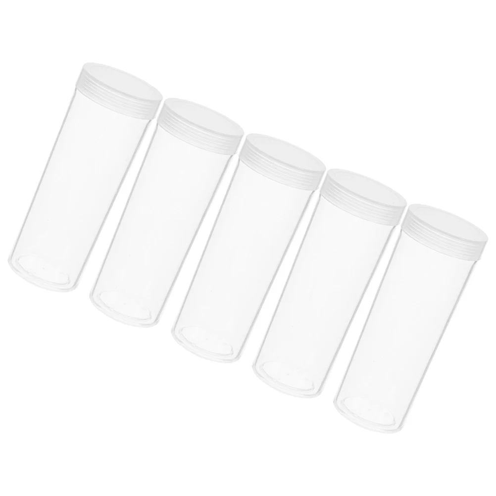 

5pcs Coin Storage Tubes Transparent Plastic Sealed Lid Challenge Holder Quarter Container Collecting Supplies