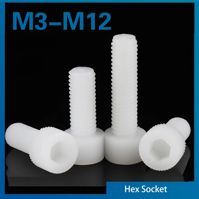 

5~50pcs M3 M4 M5 M6 M8 M10 M12 White Nylon Hex Socket Head Cap Screws Plastic Allen Bolts Screw for Heat/ Electricity Insulation