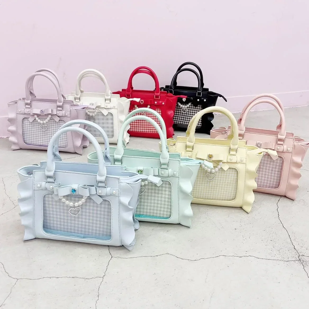 Japanese Lolita Lace PU Bags Women's Commuting Cute Handheld Mommy Bag Small Square Portable Shoulder Bag College Girls Pain Bag view 2