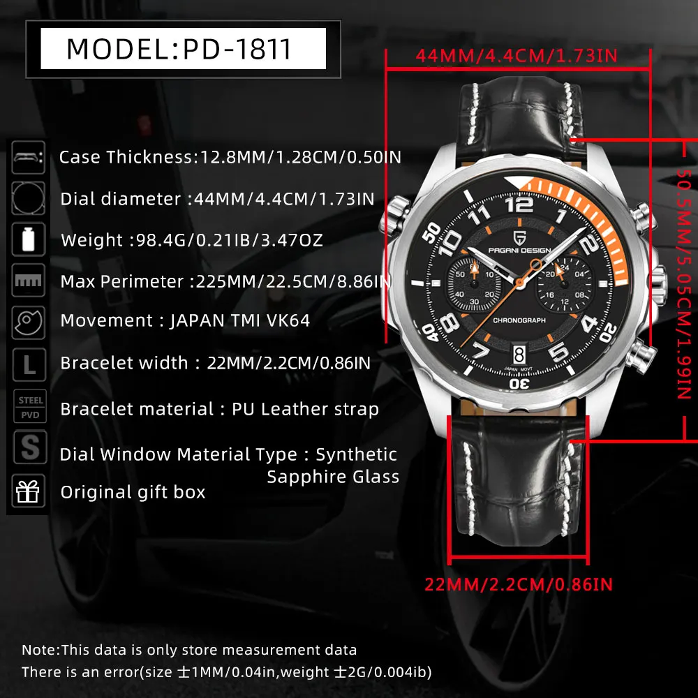 PAGANI DESIGN Classic Leather Men Watch Japan VK64 Movement Quartz Wristwatch Top Brand Sports Waterproof Watches for Men's Gift view 6